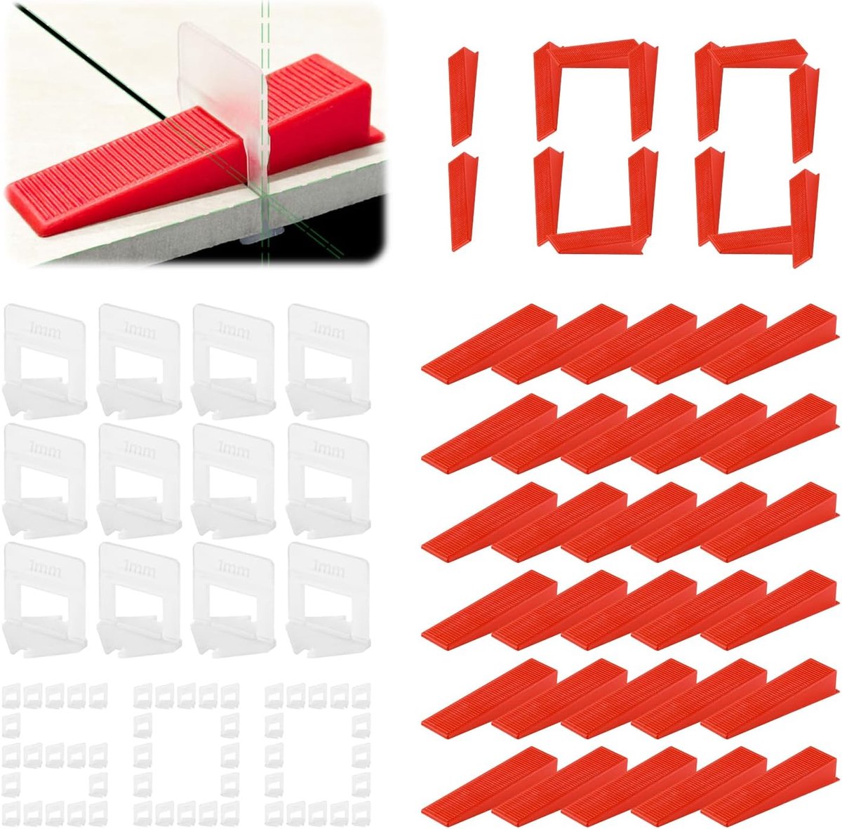 Tegelwiggen, tegelnivelleringssysteem, 1 mm met 1 mm basis voor het leggen van wand- en vloertegels, herbruikbaar