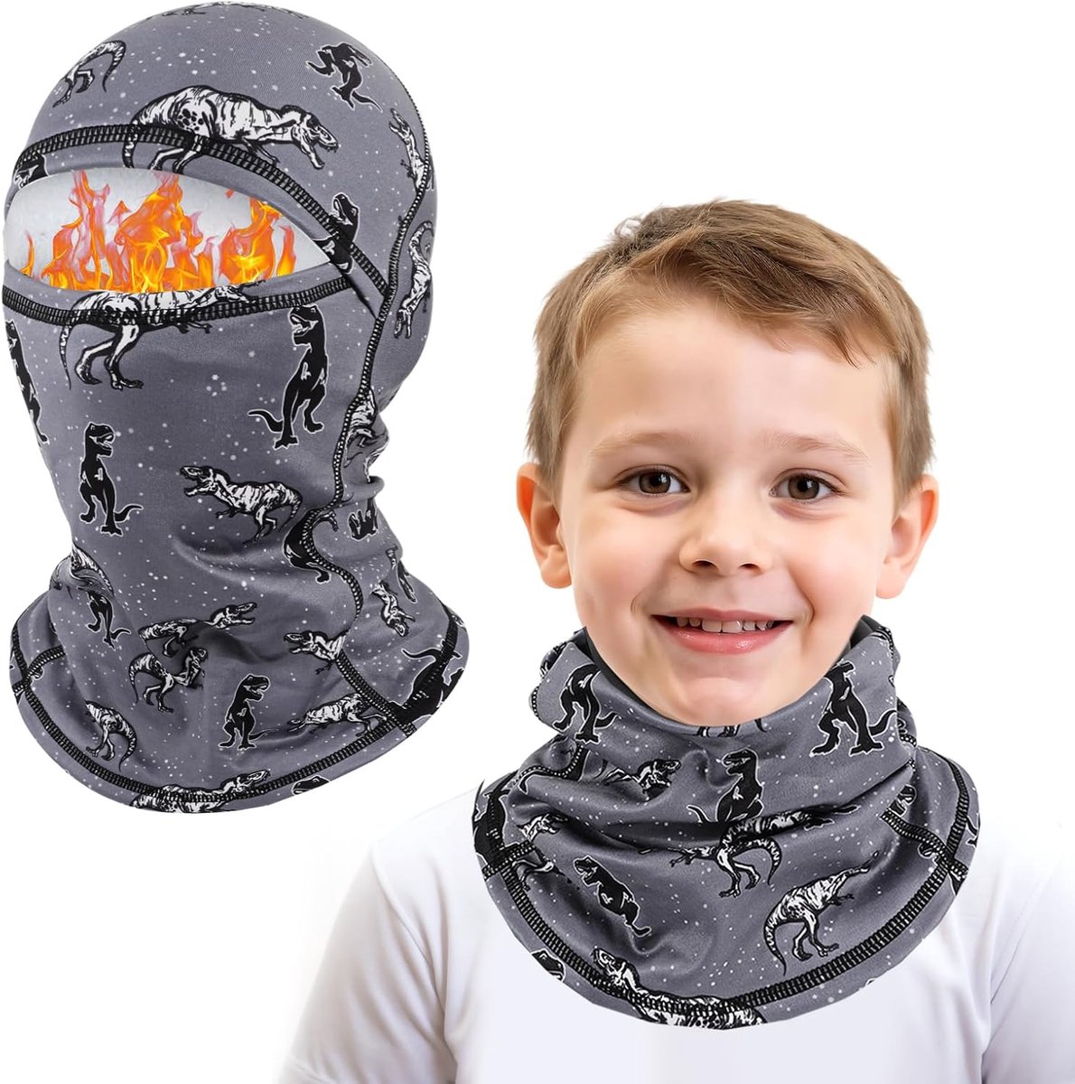 Bivakmuts voor kinderen, multifunctioneel, winddicht, fleece, warm skimasker, fietsen, gezichtsmasker onder de helm, stormmasker, muts met nekwarmer, voor jongens en meisjes 4-10, winter outdoor