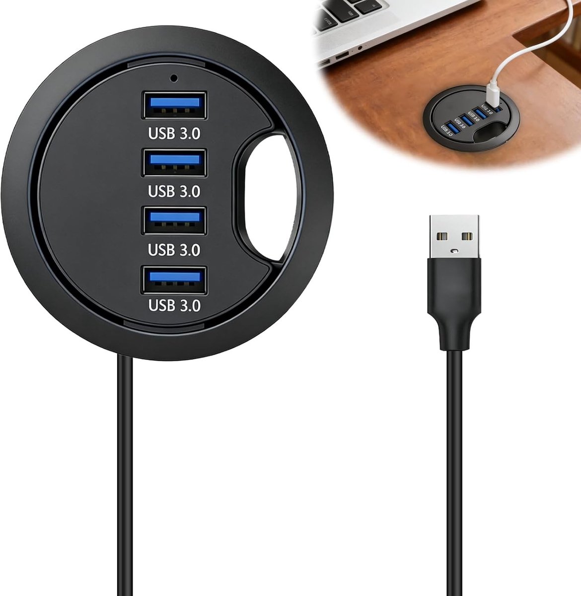 USB 3.0 Hub - Zwart - 6 x 6 x 6 cm - Inbouwhub met 4 USB 3.0-poorten - Voor Desktop-PC en Laptop