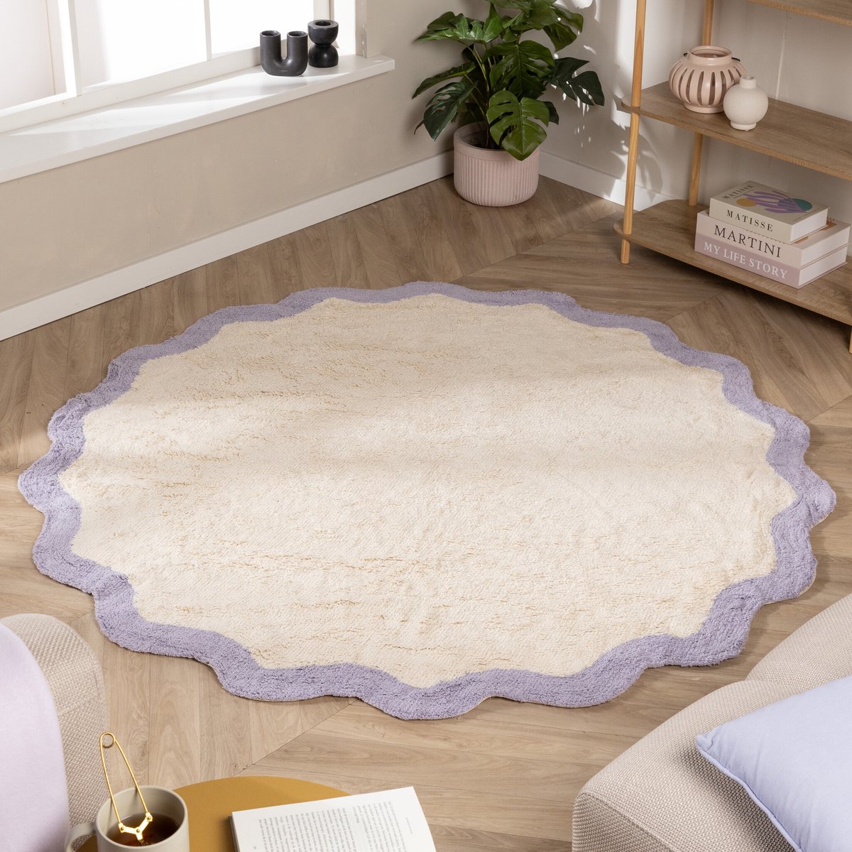 Fraai Rond Wasbaar vloerkleed - Hazy Lila/Creme - Ø 160cm