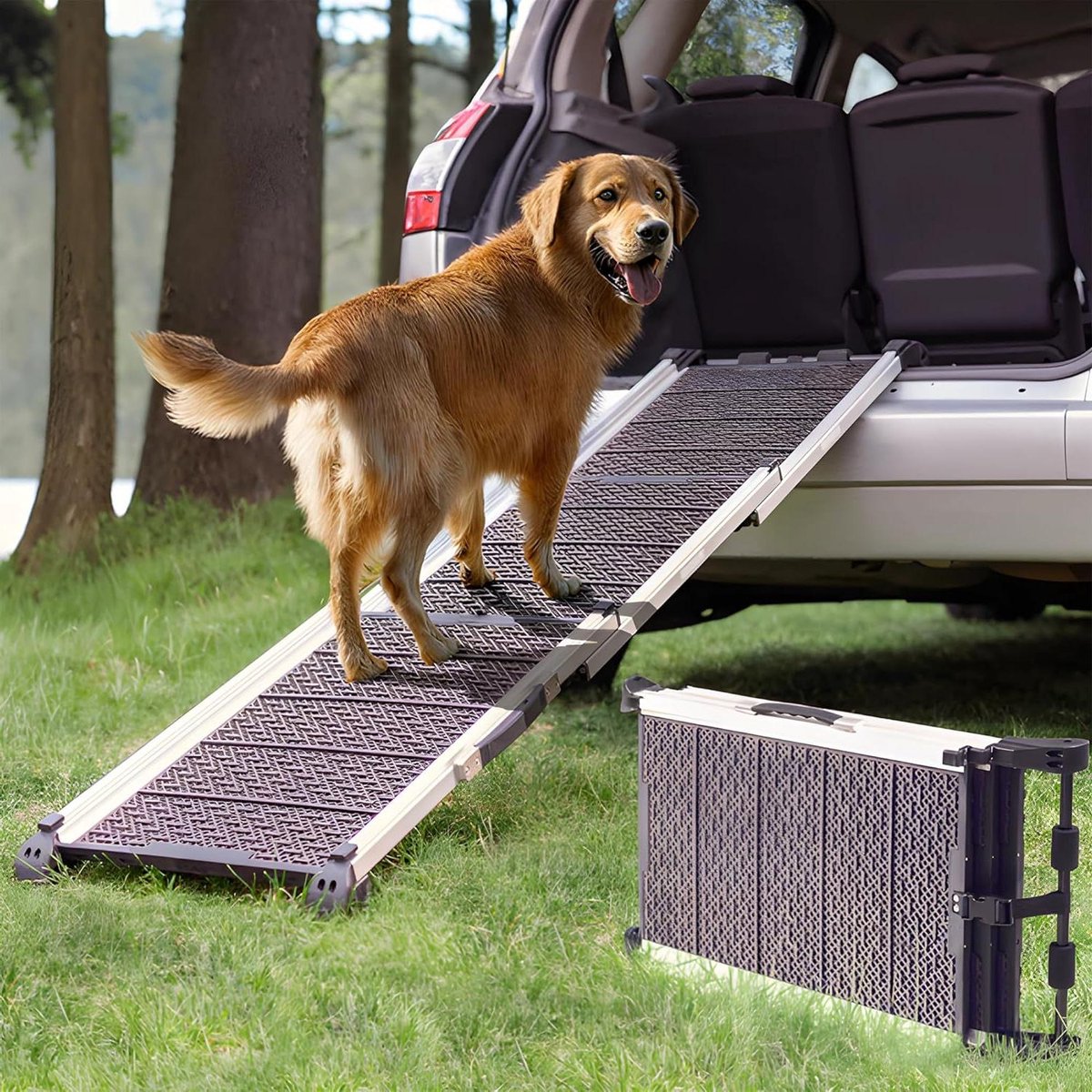 Hondenloopplank Auto - Hondentrap Uitschuifbaar - Veilig Instappen Honden - Antislip Oppervlak - 160 cm Lengte - Grijs