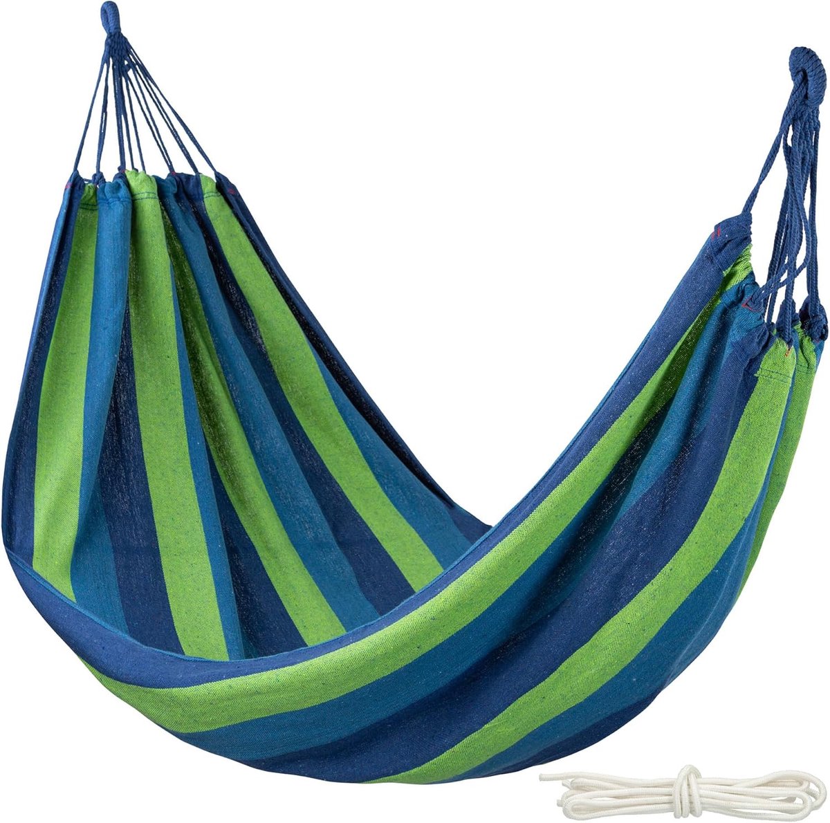 Hangmat 200 x 100 cm - Katoen in Blauwtinten - Draagvermogen tot 200 kg - Perfect voor ontspannen in de tuin - SnelShoppen