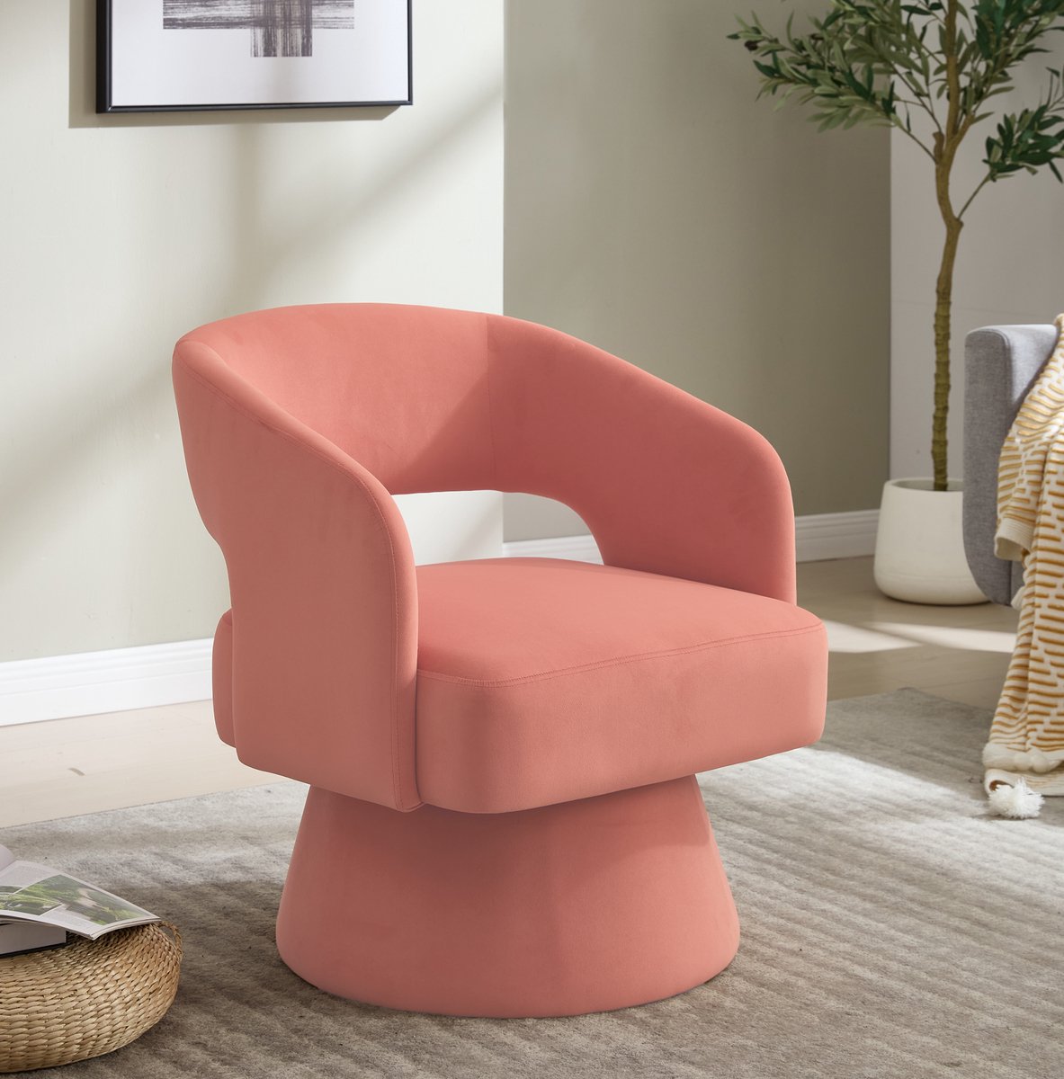 REDOM - Fauteuil - 360° draaibaar - Open rug - Zachte schuimzitting - Met armleuningen - Modern design - Woonkamer slaapkamer kantoor - Chenille - Metaal - 75 x 66 cm