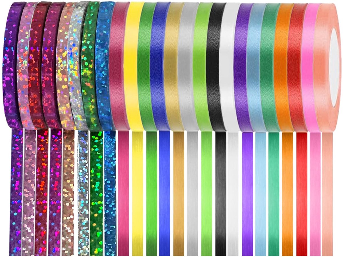 Set van 24 kleuren rollen cadeaulint: 64 rollen satijnen lint, lint, kleurrijke linten, satijnen linten, kleurrijk voor bruiloftsdecoratie, verjaardagsfeest, Kerstmis, geschenkverpakking