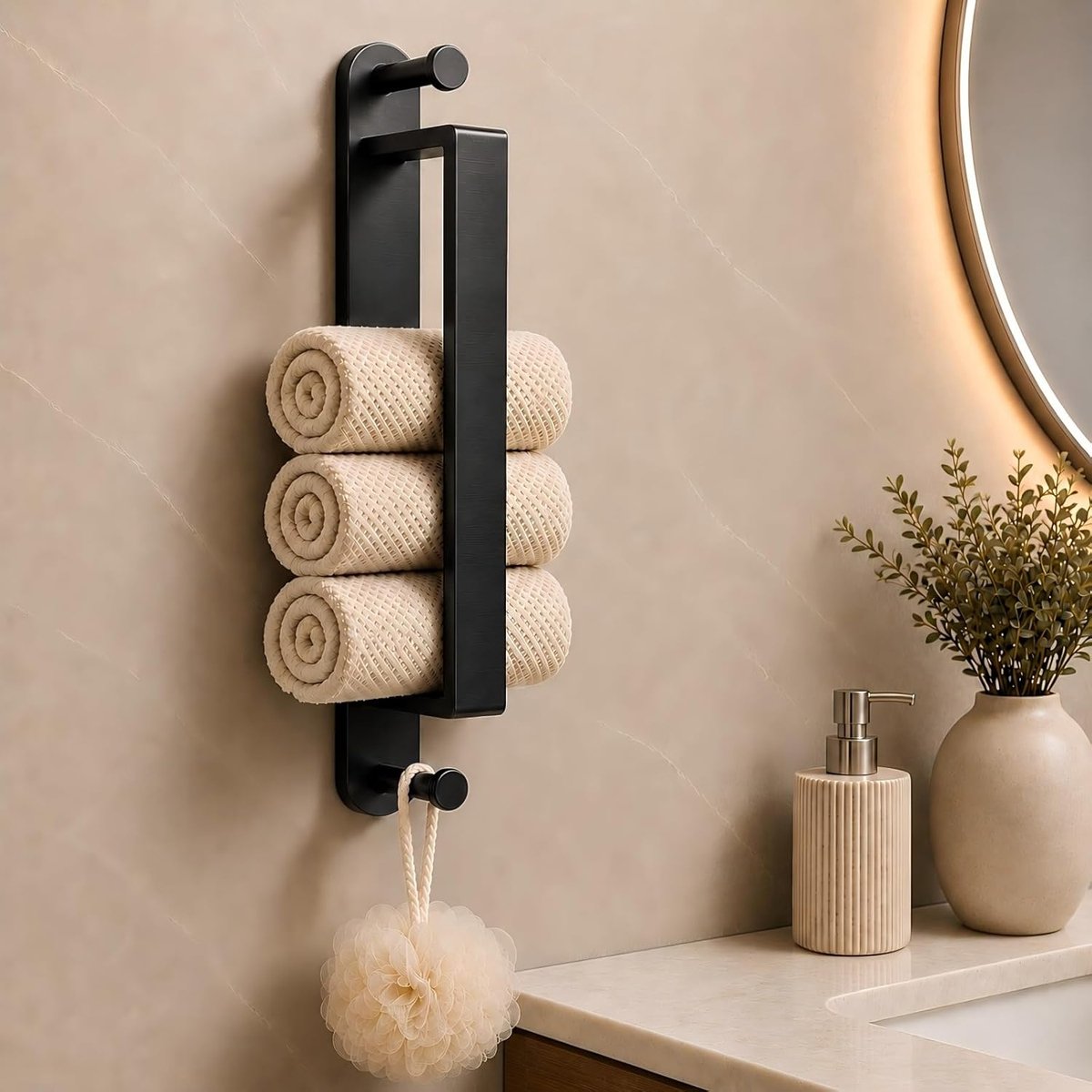 SnelShoppen - Zelfklevende Handdoekhouder, 304 Roestvrijstalen Handdoekrek met Dubbele Haken, Multifunctionele Badkamer en Keuken Accessoire in Mat Zw