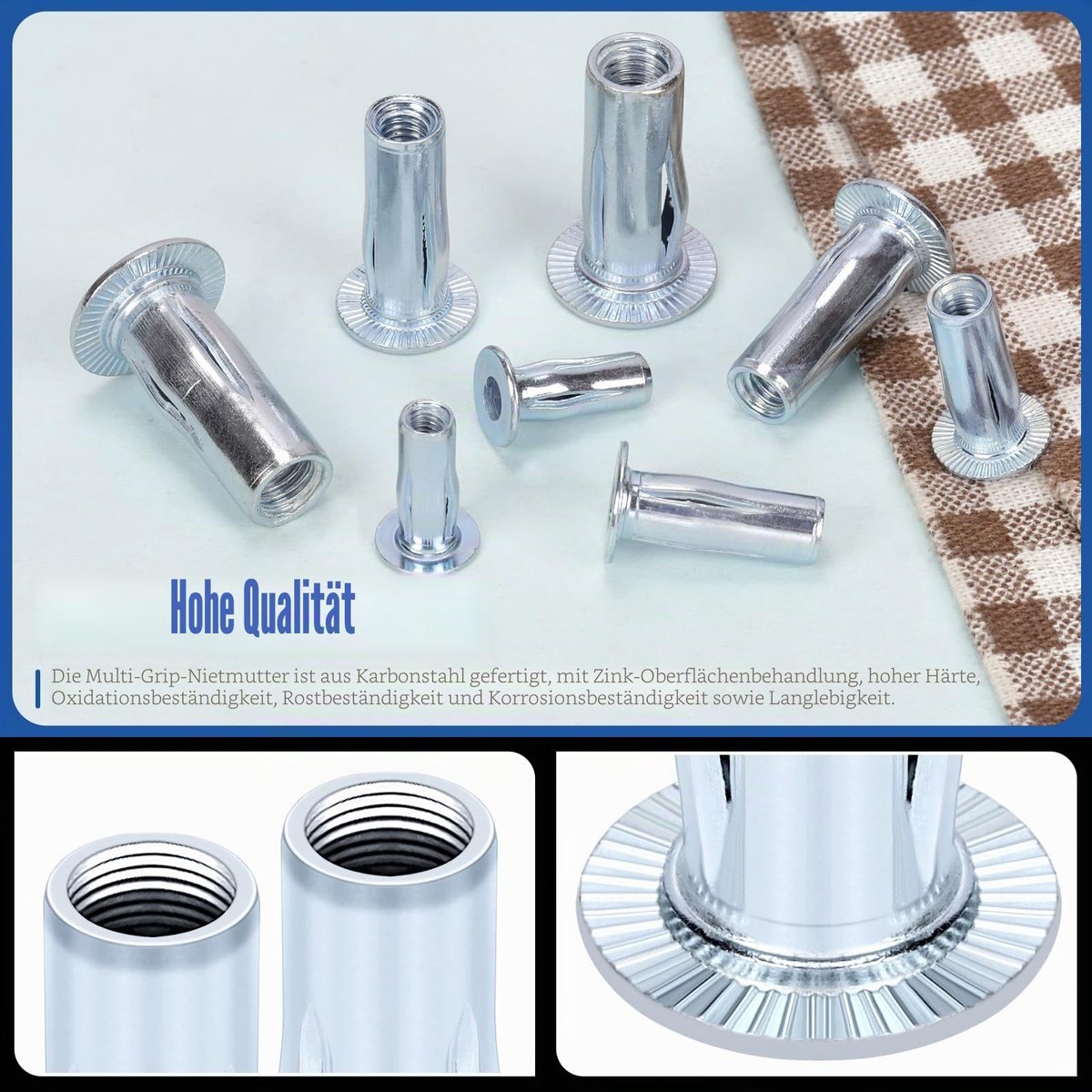 15pcs M8 Multi-Grip klinknagelmoeren Set Wit Zink Plated Koolstofstaal Vlakke Hoofdklinknagelmoeren Pre Bulged Shank Threaded Insert klinknagelmoeren voor Bouw Industrieel