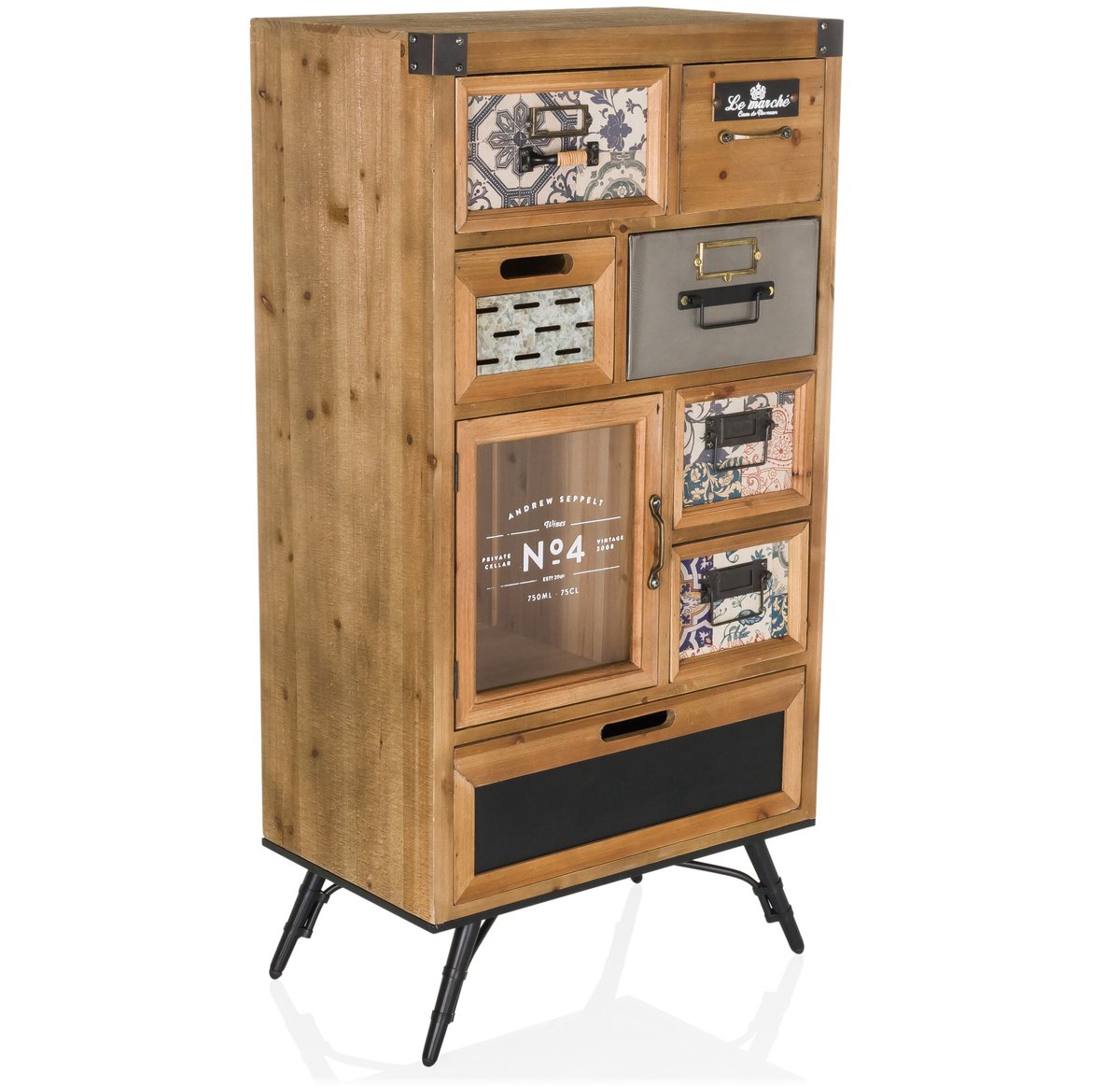 Commode CONTINENTO S 53,5 x 33,5 x 103,5 cm 1 deur 7 schuiflades massief dennen hjh LIVING