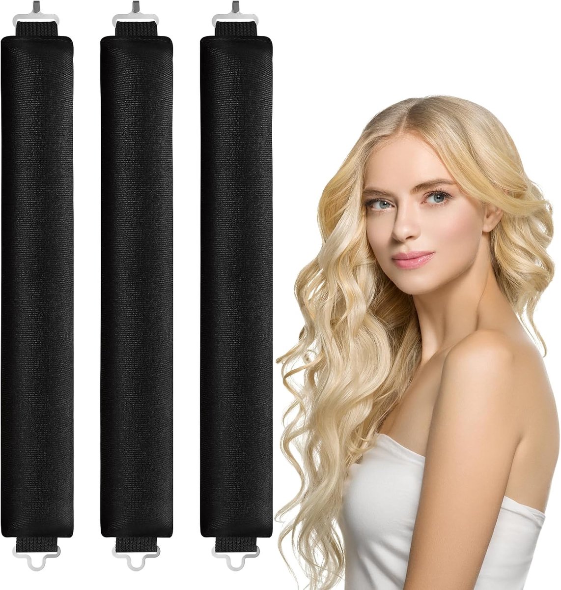SnelShoppen - Heatless Hair Curler Set - 3 Stuks Zachte Haarkrullers met Haak voor Natuurlijke Krullen, Geschikt voor Alle Haartypes, Zwart, Ideaal vo