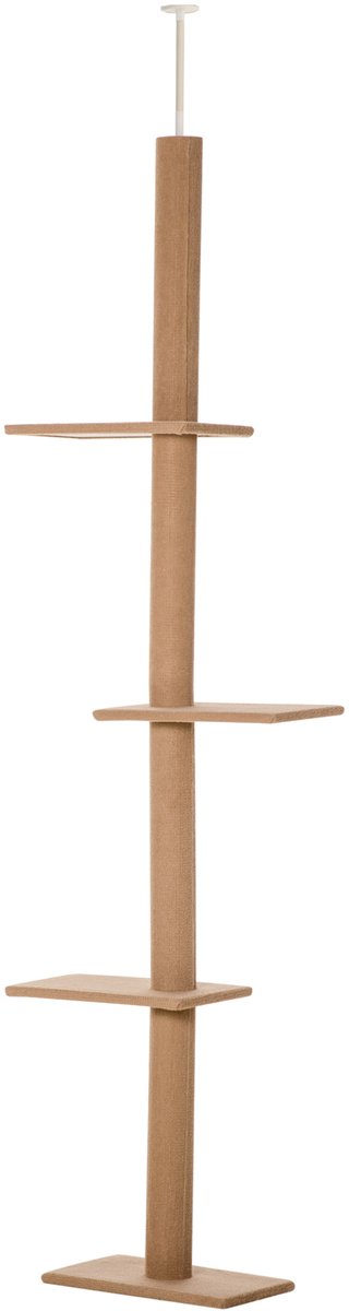 Krabpaal kattenboom klimboom voor katten in hoogte verstelbare speelboom bruin 43 x 27 x 228-260 cm, Er zijn 4 verdiepingen met activiteitenruimtes