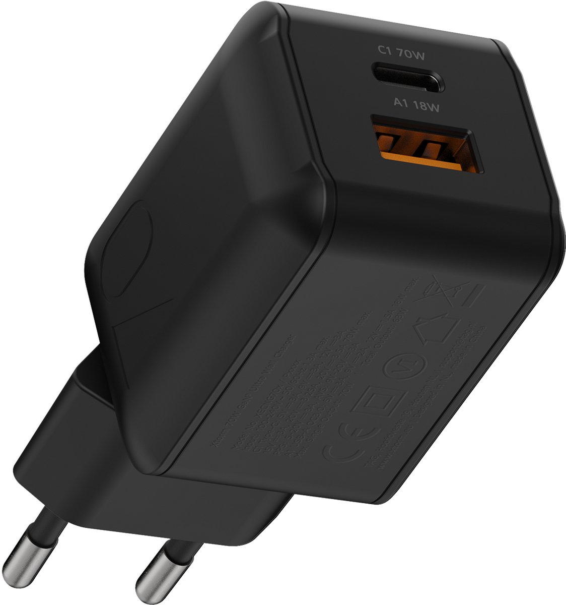 Xtorm USB-C Oplader 70W – USB-C Snellader – Laptop Oplader voor MacBook – Tablet & iPad Oplader – GaN³ – Zwart