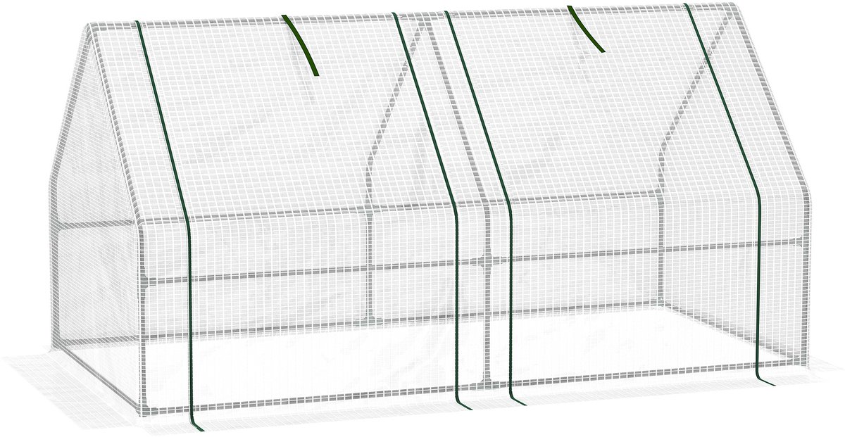 Mini kas - 180 cm lang x 90 cm breed x 90 cm hoog - schuin dak - stalen constructie - polyethyleen met hoge dichtheid (140 g/m²) - UV-bestendig - wit