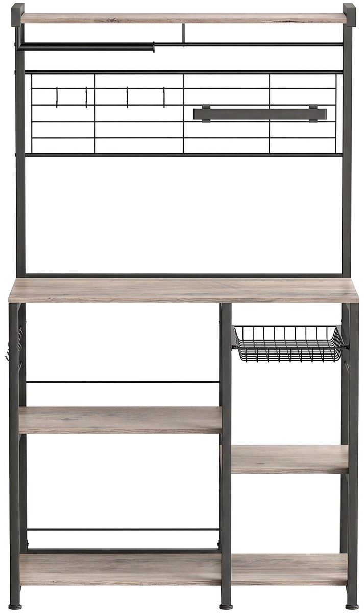 Keukeneiland met plank – magnetische messenhouder en draadmand – Grijs-zwart