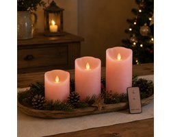 Anna's Collection Stompkaarsen - 3x st - roze - LED kaarsen - afstandsbediening