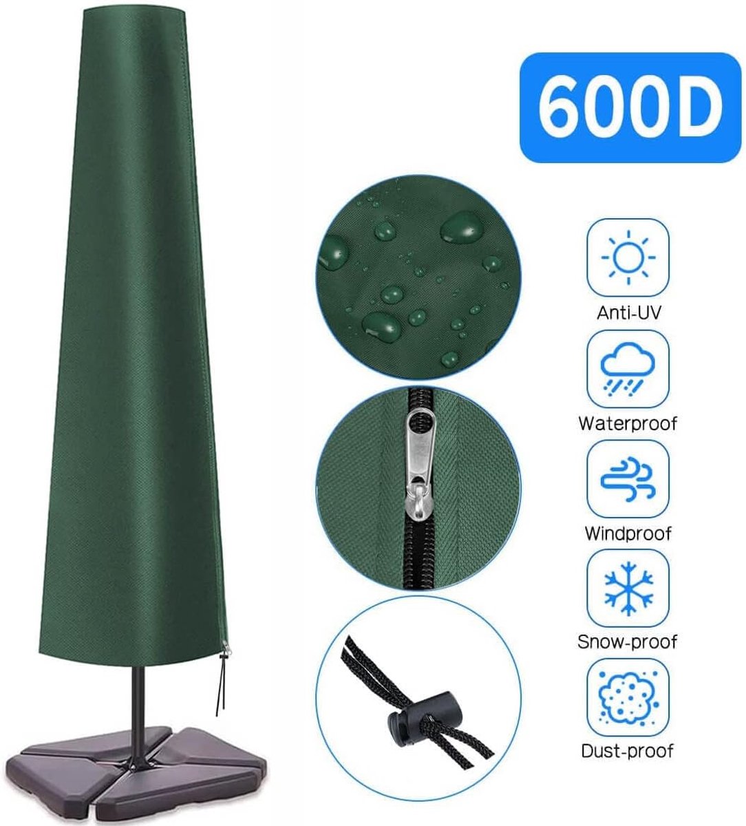 Parasolhoes, tuinparapluhoezen 190 x 25 x 50 cm, waterdicht, 600D Oxford-stof, pvc-coating, groen