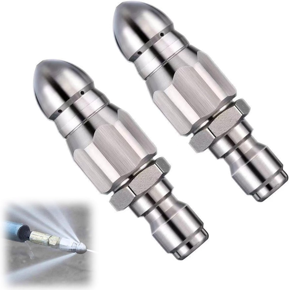 2 stuks sproeiers voor het reinigen van afvalwater, hogedrukreiniger van roestvrij staal, 1/4 inch (1/4 inch), hogedrukreiniger, voor drukreiniger voor het reinigen van drainage