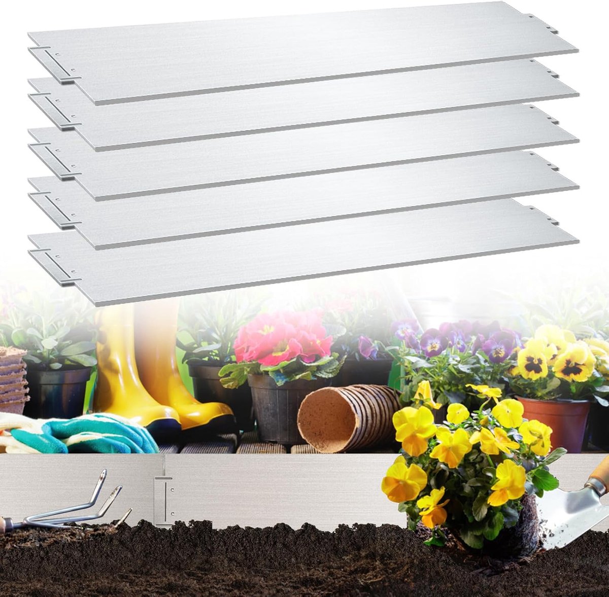 verzinkt metaal 40m, bed behuizing metaal zilver splitsing, gazonrandband 40 stuks 100 cm x 18 cm (L x H)