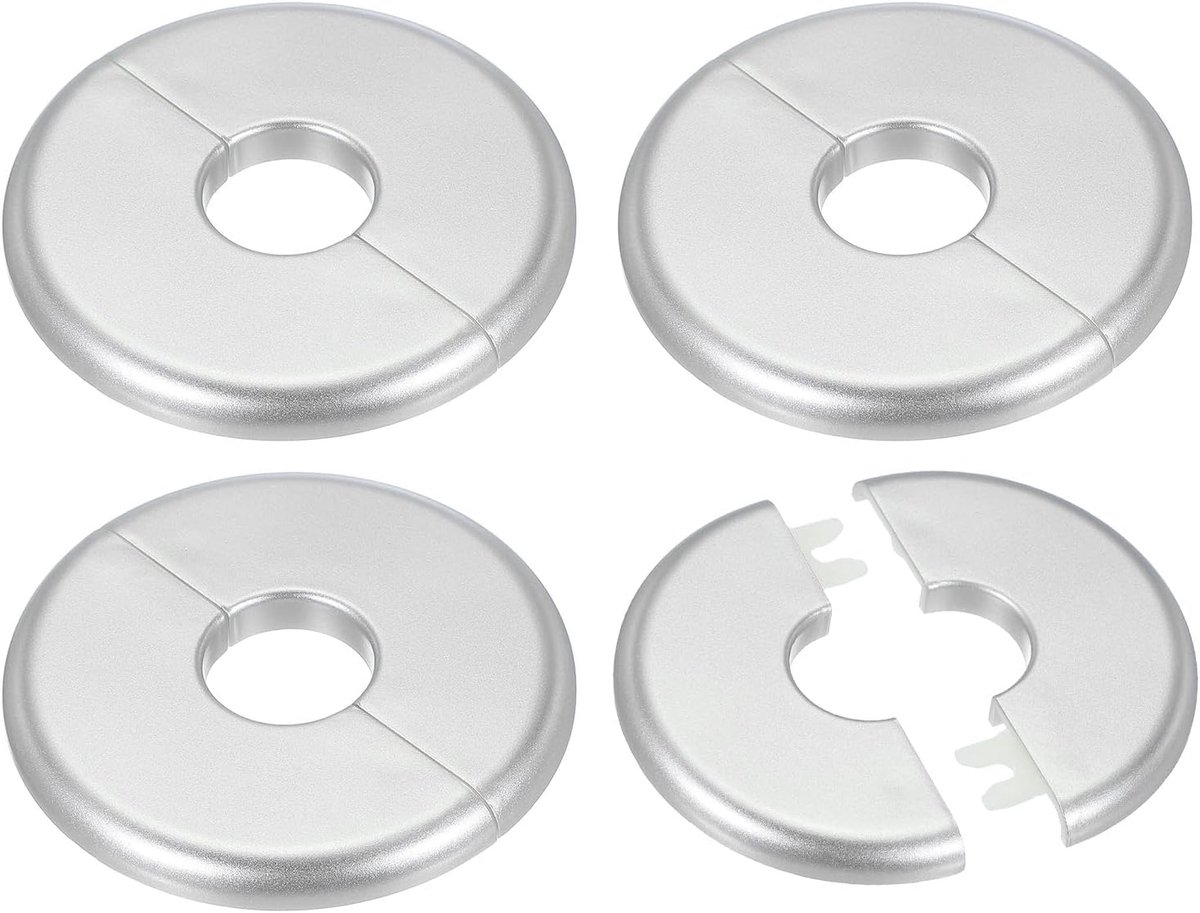 Muursplitflens 23,5mm/0,93", 4 stuks ABS ronde zelfklevende escutcheon plaat cover gesp voor waterpijp kraan decoratie, zilver
