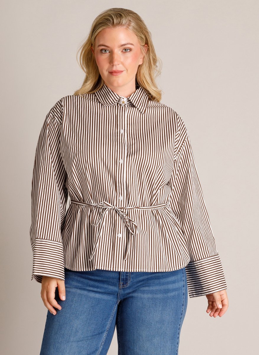 YEST CURVE Talina Blouses - Mocca Brown/Off Whit - maat 2(50)