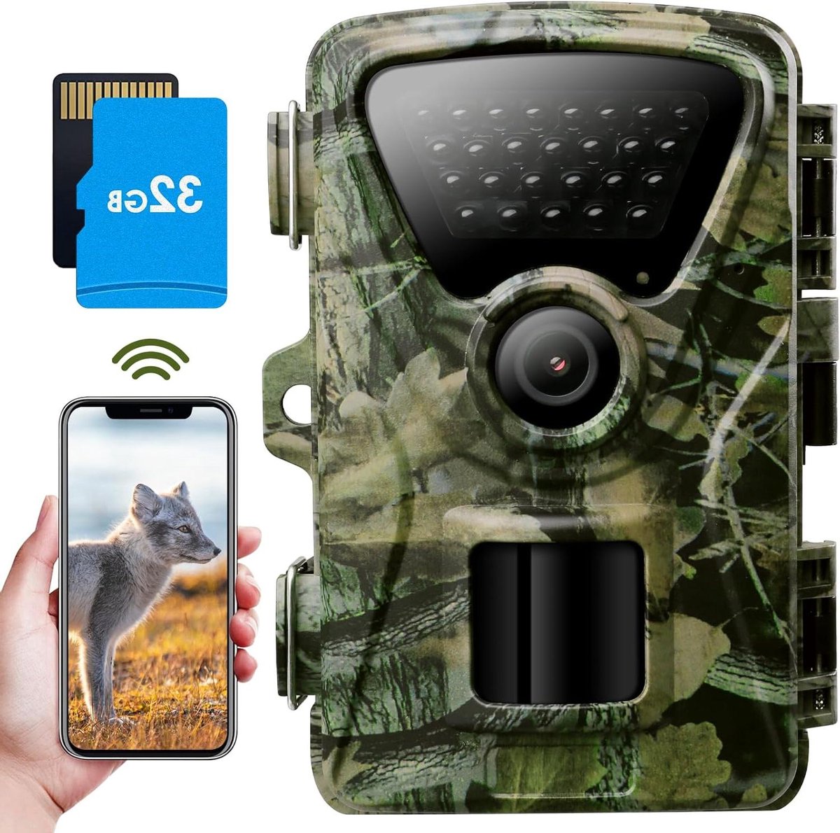 Wildcamera Nachtzicht - Jachtcamera Trailcam - Dieren Observeren - Wifi Mobiele Overdracht - 32 MP 1440p - Groen