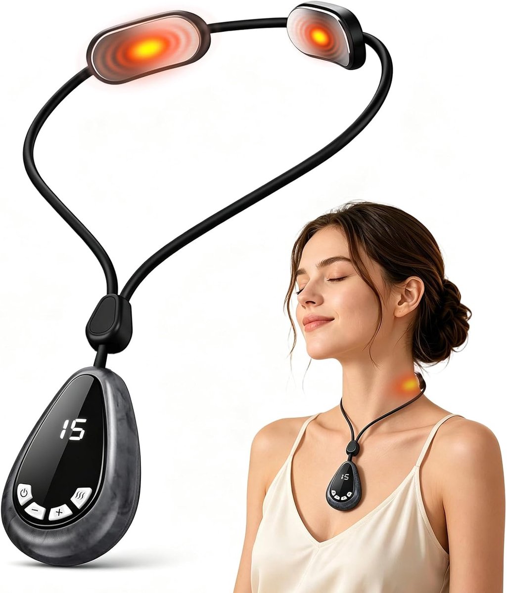EMS Nekmassageapparaat met warmte, lymfedrainage, draagbaar elektrisch massageapparaat met 3 warmtestanden, 6 modi en - ShopVlot