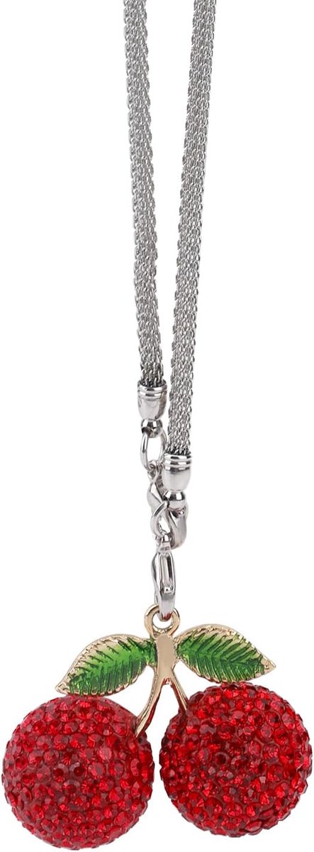 Cherry Car Charm, Kristallen Achteruitkijkspiegelhanger als Decoratie voor Vrouwen Geluksaccessoire met Strasssteentjes en Sprankelend Design voor Het Interieur van de Auto (Rood)