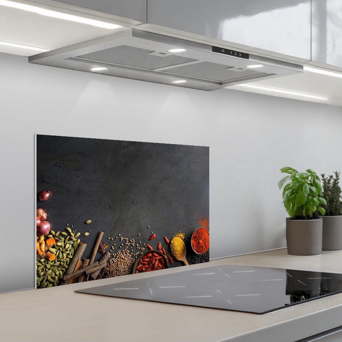 keukenachterwand 40x60 cm zelfklevend keuken decoratie accessories home kitchen spatscherm Kruiden - Eten - Specerijen - Zwart - Paprika - Kaneel