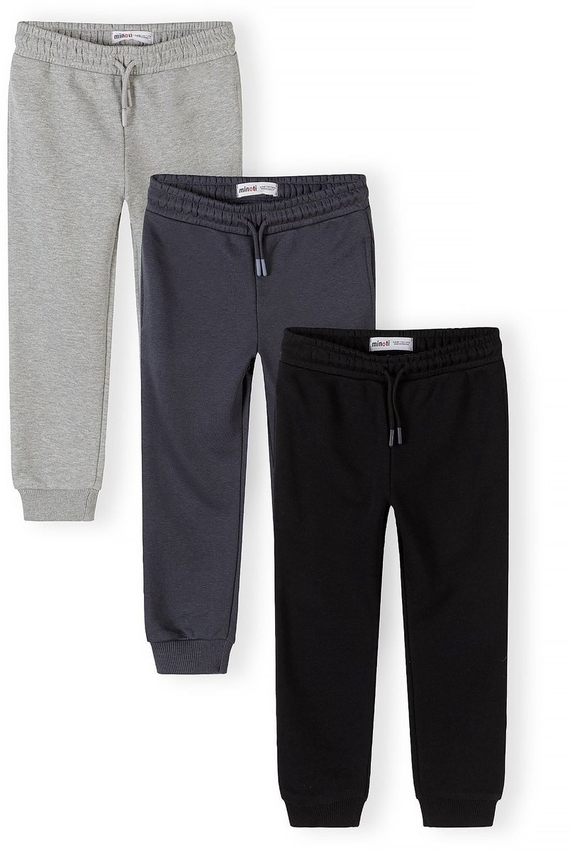 Minoti joggingbroek jongens 3-pack zwart grijs navy - katoen