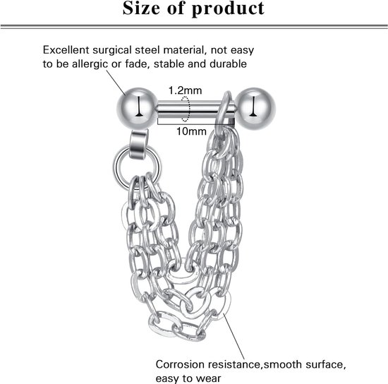 Kraakbeen Oorbellen Tragus Bar Rvs 16G Helix Studs Top Oor Piercing Sieraden CZ — afbeelding 4