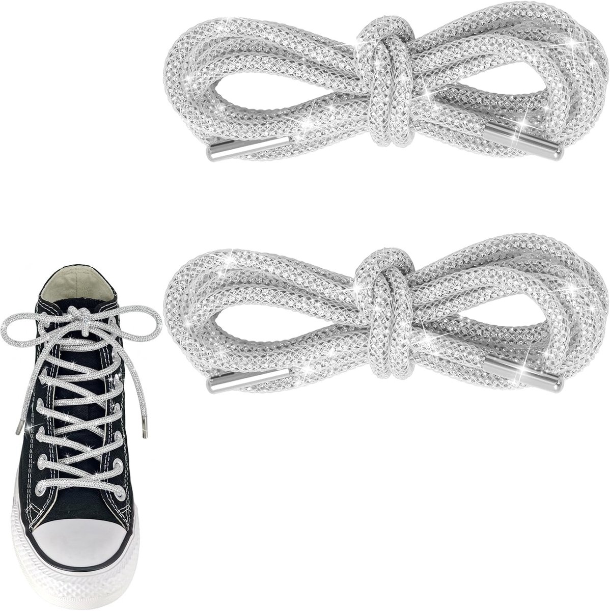 Bling Shoelaces – Sparkly Round Glitter Rope Laces with Metal Tips for Trainers & Boots