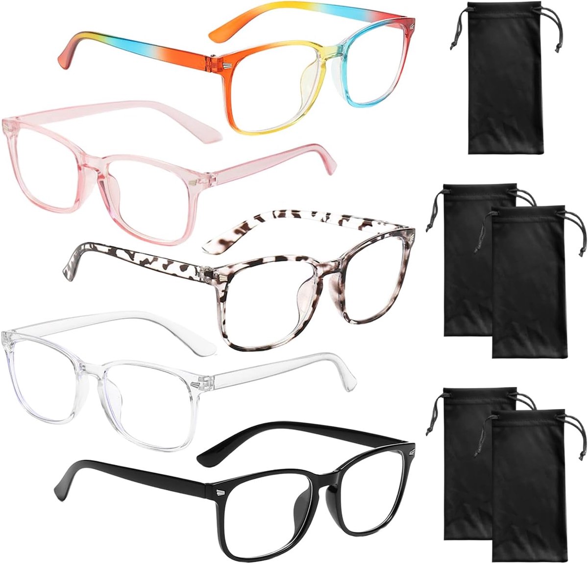 5-Part Glass Frame And 5-Part Glass Sack, Simple And Versatile Glasses, Reading Braces, Computer Glasses, Universal For Men And Women.