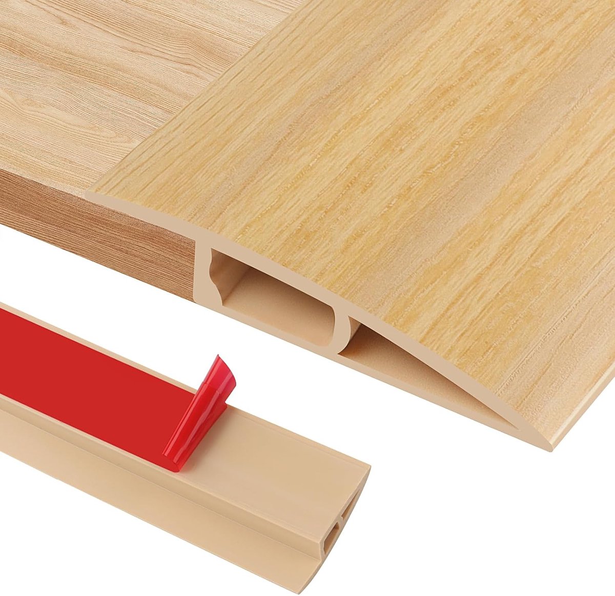 200 cm zelfklevende tapijtdeurstrips, PVC deurdrempelstrip voor hoogte 17-20 mm tapijt, laminaatvloer en tegeldrempels, deuropeningen, randen en scooters (A5015, ruwe houtkorrel)