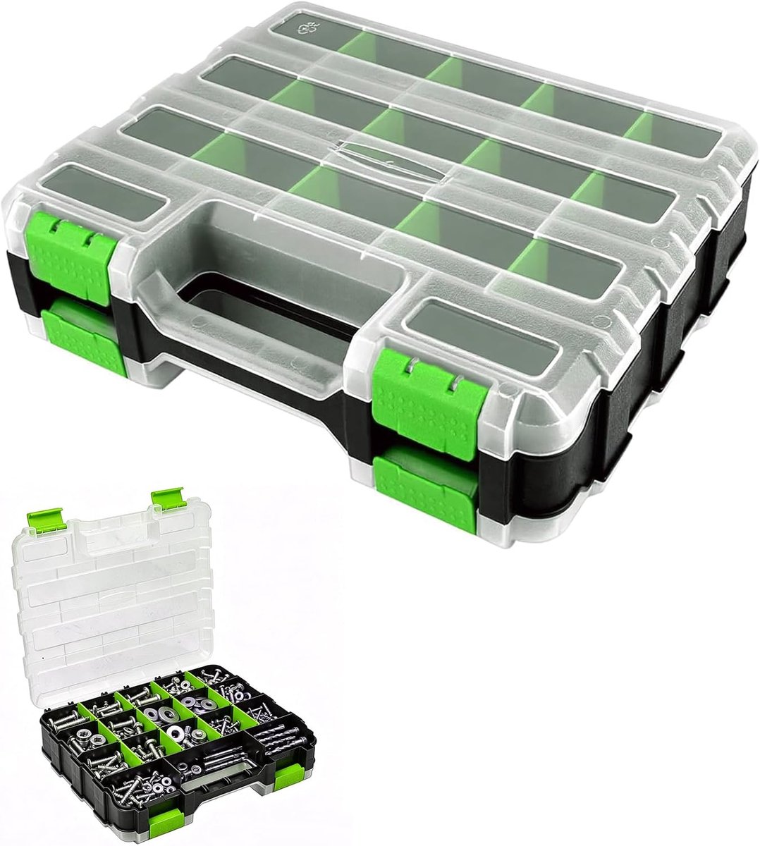 SnelShoppen - Double Sided Screw Sorting Box met 34 Compartiments, Ideale Opslagbox voor Schroeven, Moeren, Kleine Onderdelen, Verstelbare Scheidingsw