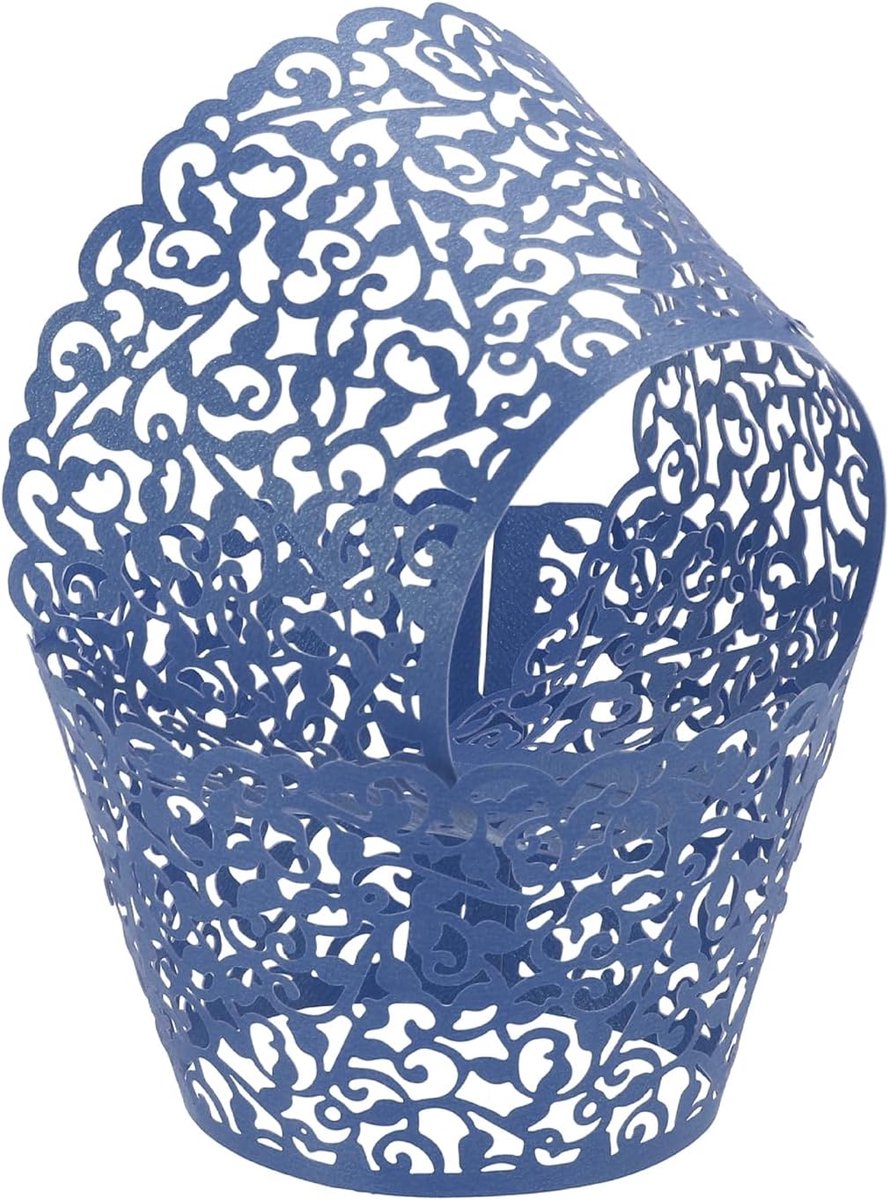 50 stuks kanten voeringen voor cupcakes standaard design wijnstok gesneden kant enveloppen voor cupcakes artistieke papieren bekers voor gebak, indigo