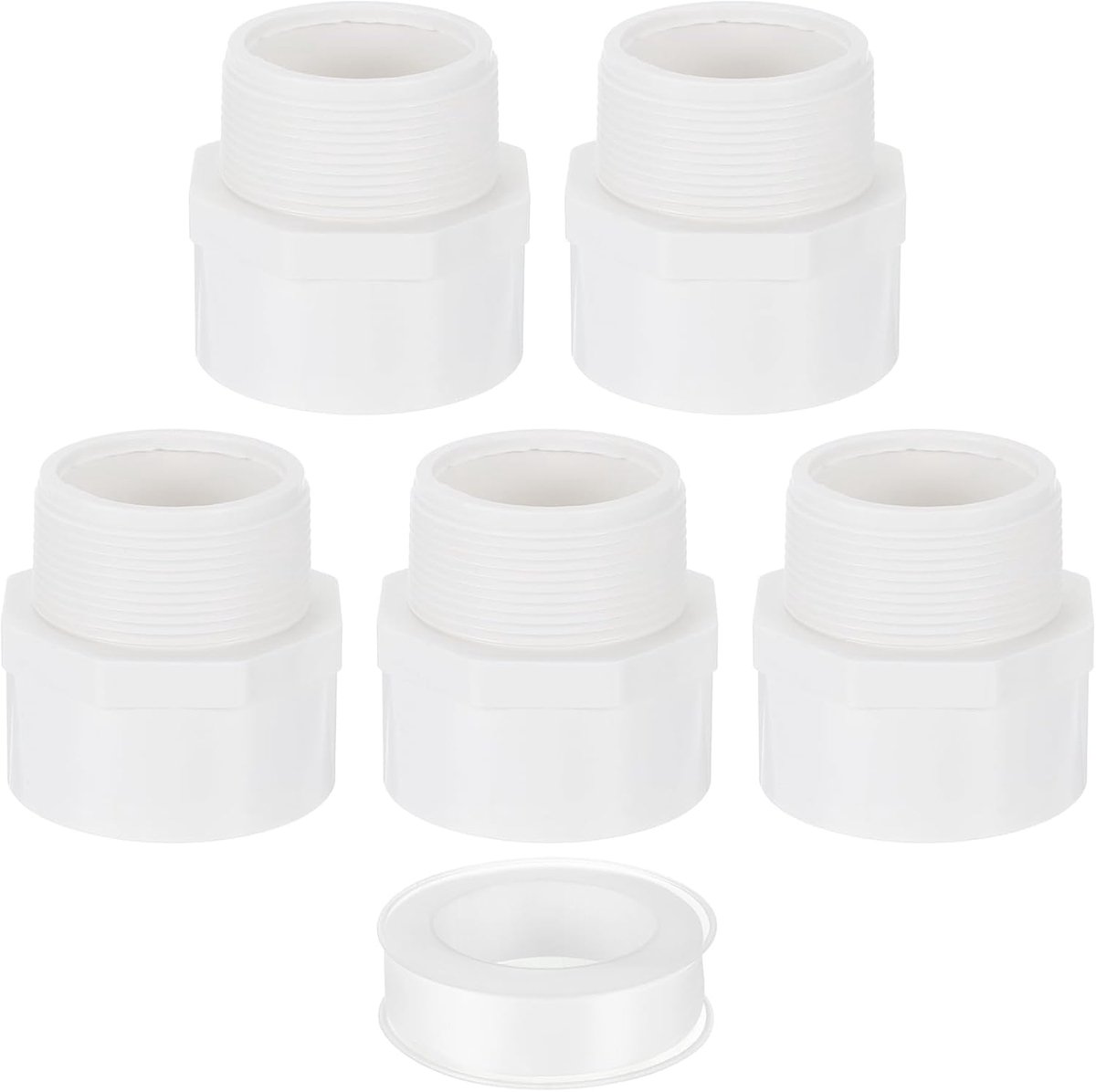 5 stuks 63 mm 2-weg pvc-adapter buisschroefverbindingen (sokkel x mannelijke buisschroefdraad), koppeling voor tuin, zwembad, boerderij, irrigatie, waterleiding, armatuur, wit, 5 stuks
