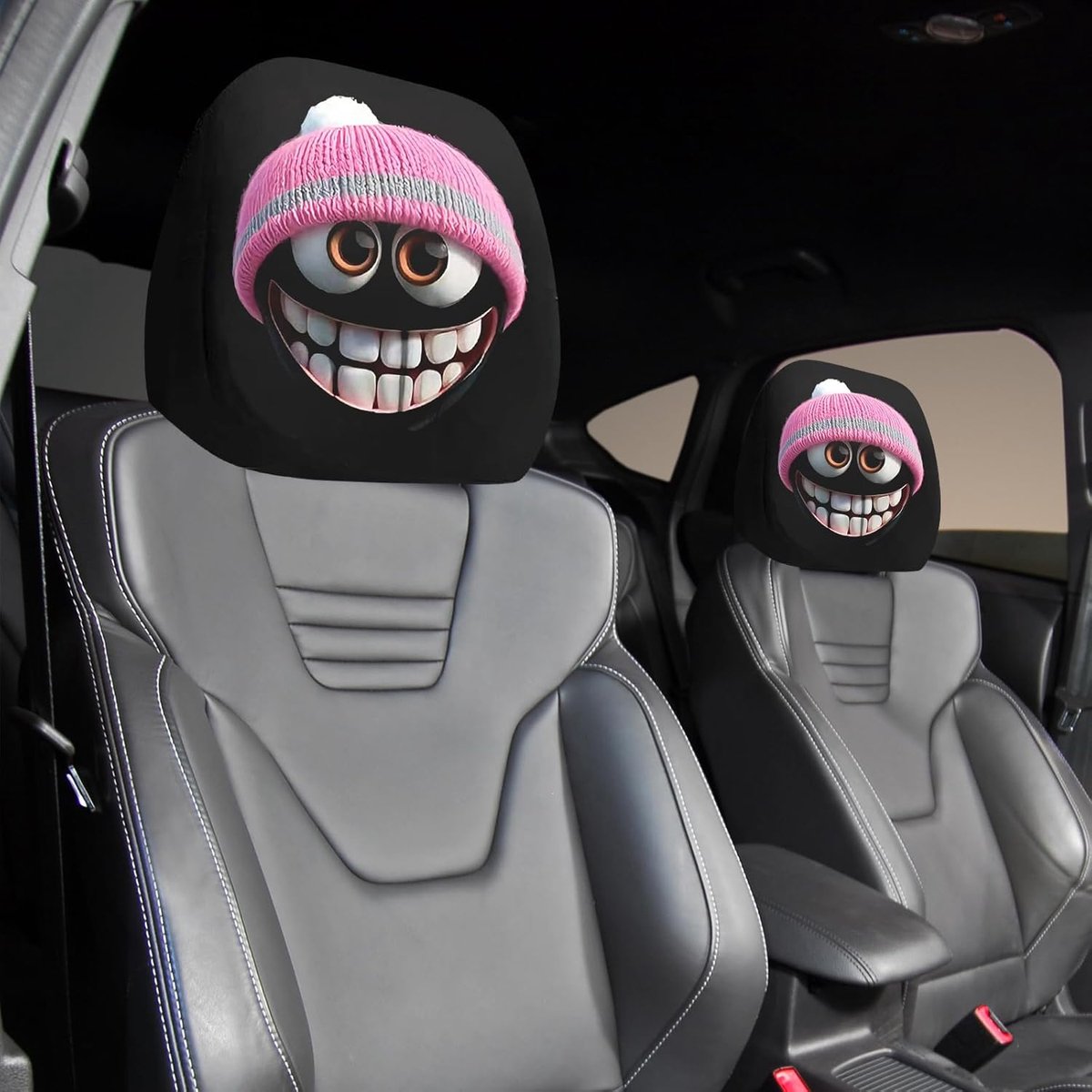 2 stuks autohoofdsteunhoezen, grappige hoofddeksels voor autostoelen, universele autohoofdsteunhoes, hoofddeksel voor autostoelen, grappige hoofdsteunhoezen voor Halloween (E)