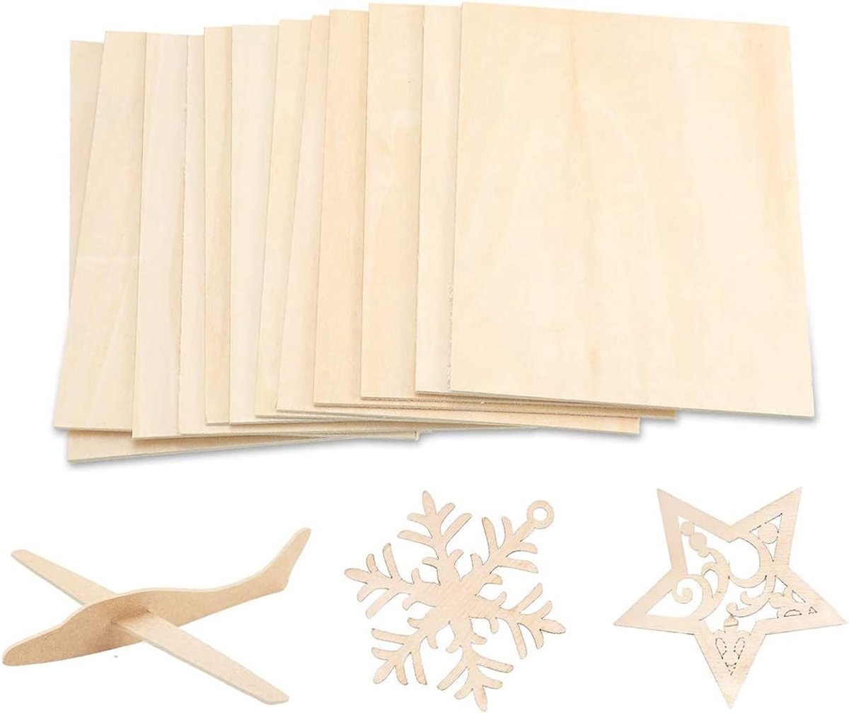 Houten balsahouten platen, 8 stuks (200 x 200 x 2 mm), dunne balsahoutplaten, onafgewerkte multiplexplaat voor doe-het-zelf houten huis, vliegtuig, schip, boot, modelprojecten