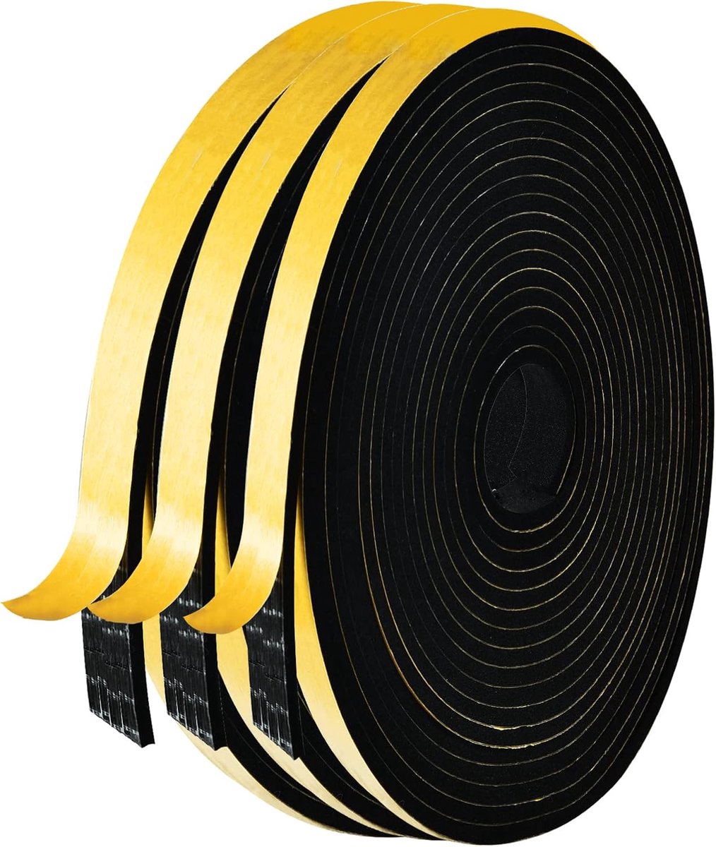 SnelShoppen - Zelfklevende Sealing Tape 12mm x 3mm, 15m Hoogwaardige Isolatie Foam Tape, Vlamvertragend, Ideaal voor Deuren en Ramen