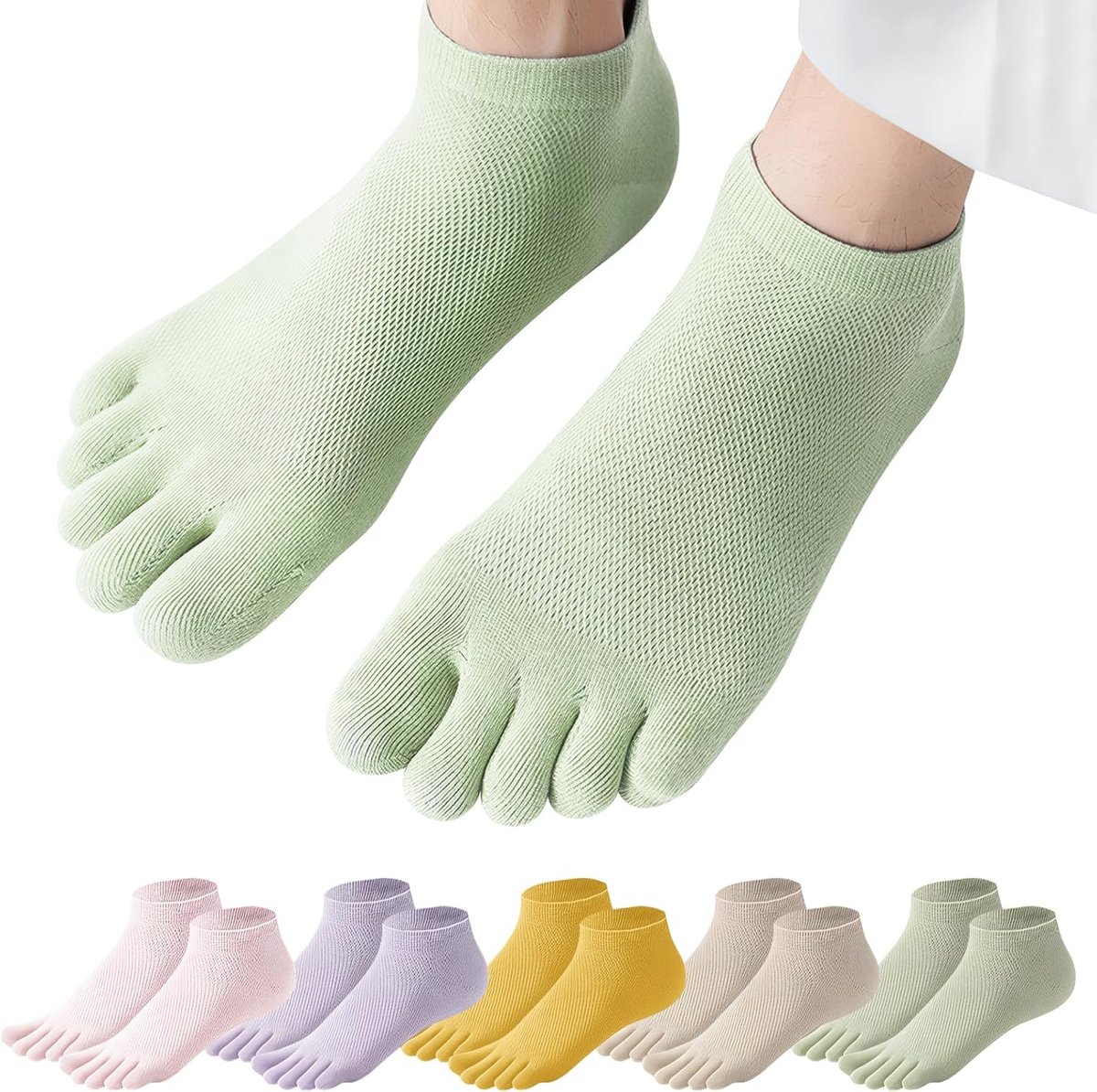Sokken Voor Dames, Korte Teensokken Met Vijf Tenen, 5 Kleuren,Ademend Mesh-Ontwerp, Zacht En Comfortabel Voor Yoga, Pilates, Fitness, Thuis, Tennis, Basketbal En Dagelijks Gebruik