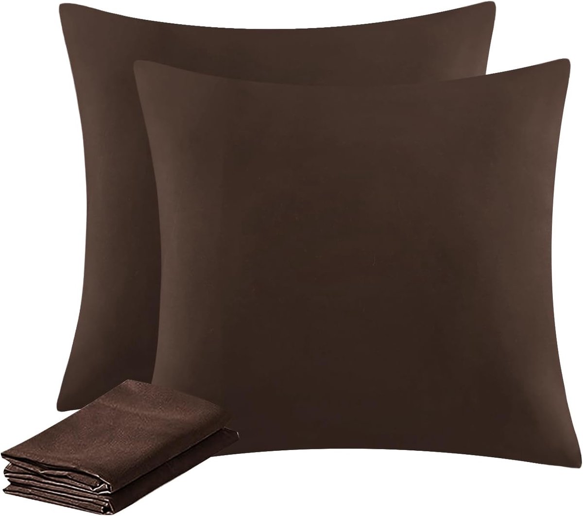 SnelShoppen - Kussensloop 80 x 80 cm Set van 2, Bruin Microvezel met Rits, Oeko-Tex Gecertificeerd, Zacht en Kreukvrij