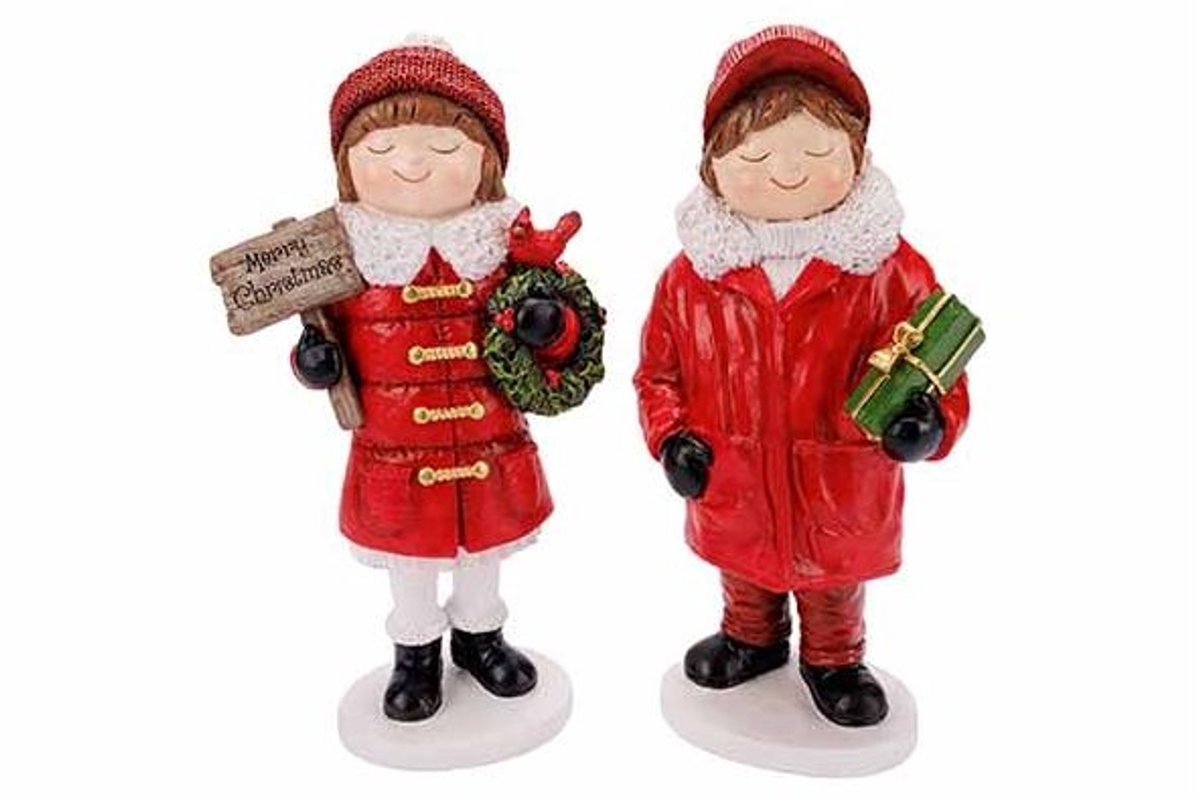 Kind Boy Girl 2ass Rood Wit 14x10xh30cm Polyresin
