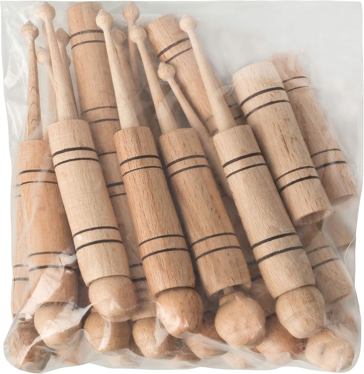 klepel in een zak van 20 (10x set van 2) gemaakt van hout - traditioneel vakmanschap - schelpklepel