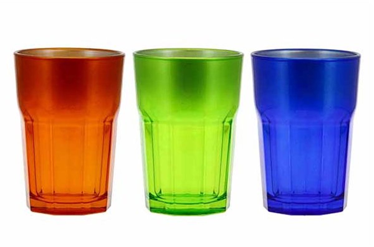 New Hollywood Waterglas Set3 38cl Oranje-groen-blauw