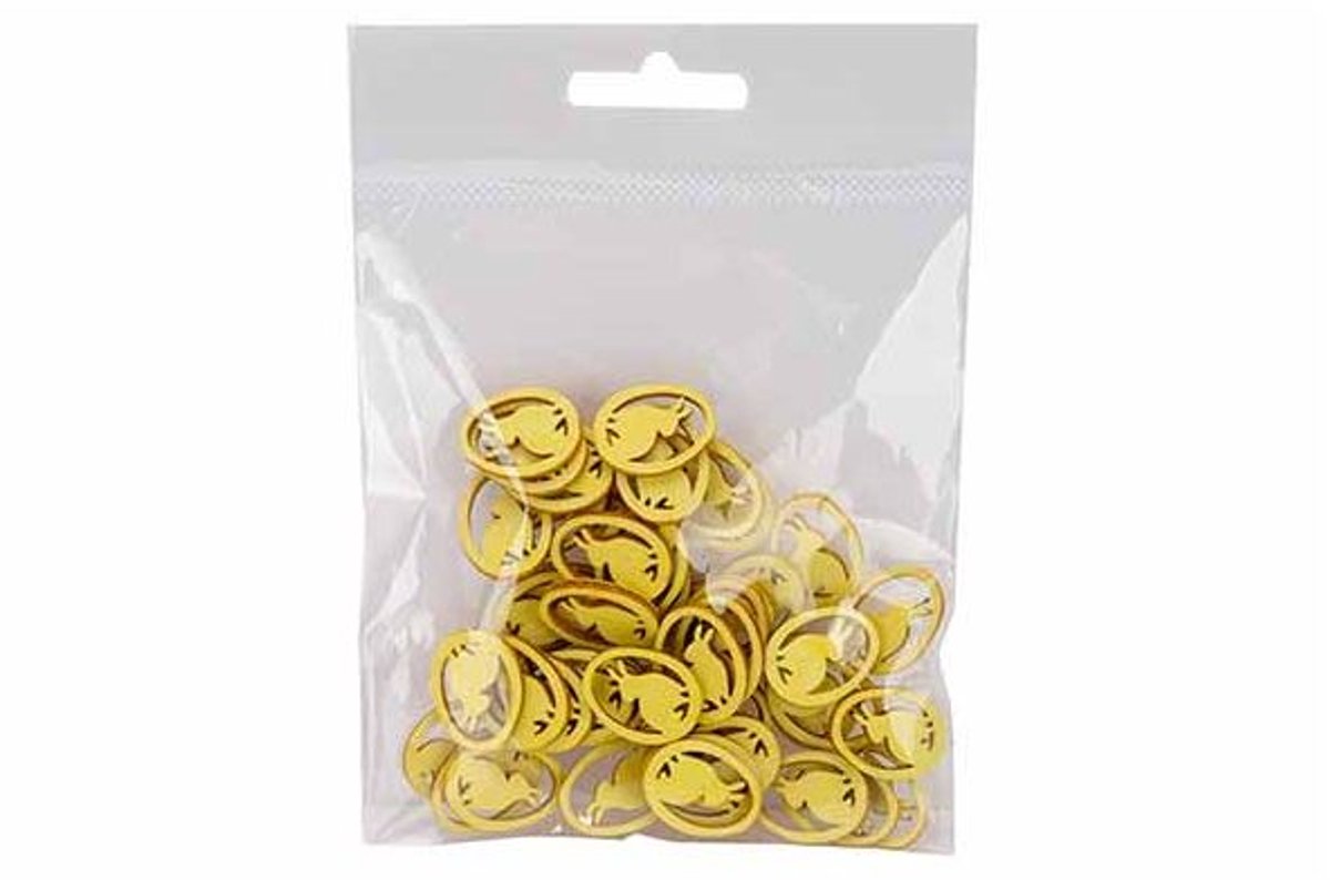 Strooideco Set48 Rabbits Geel 2cm Hout