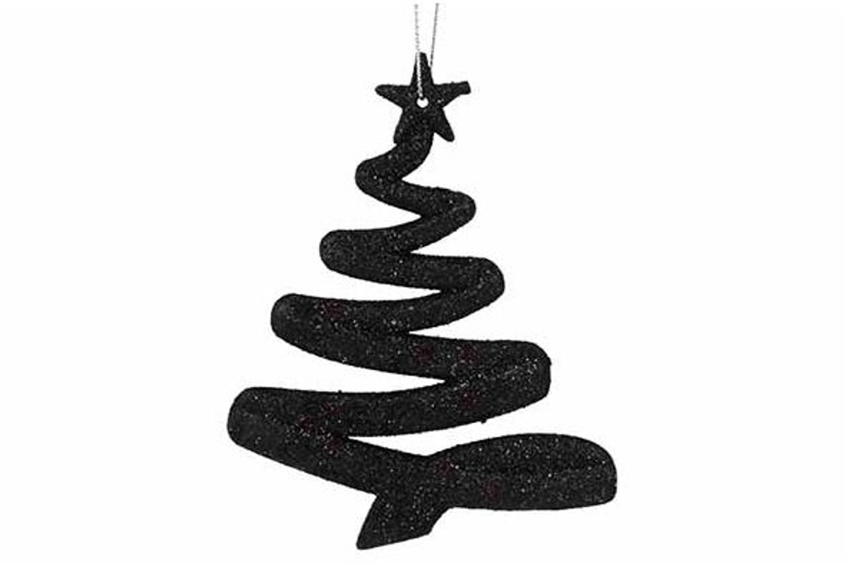 Hanger Kerstboom Glitter Zwart 9,5xh12cm Kunststof