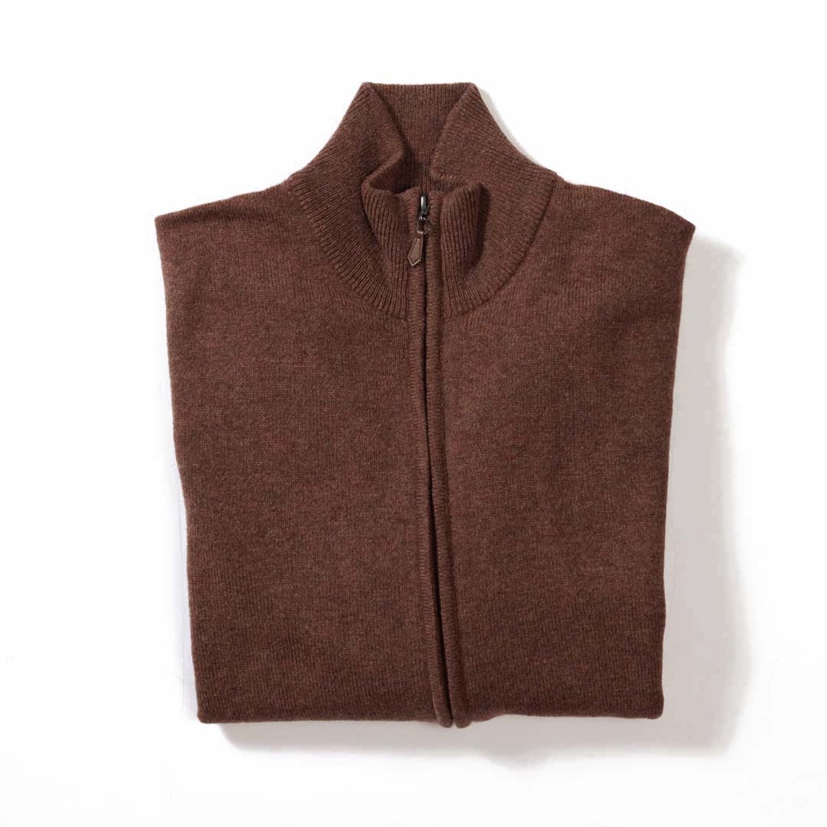 Osborne Knitwear Cardigan met rits - Lamswol - Tobacco - S