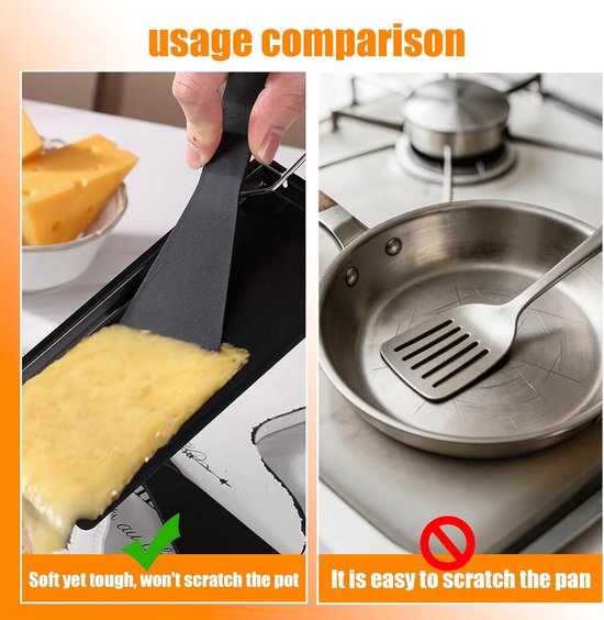 Spatels, robuuste raclettespatel, racletteschuiver, anti-aanbak, raclette-schuiver voor kaas, racletteschraper, kunststof raclettes, spatel voor fondue en meer, zwart — afbeelding 5