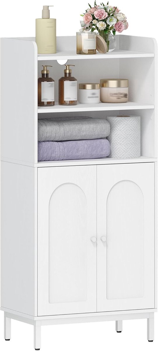 Hzuaneri Badkamerkast, badkamerkast, 2 verstelbare planken, Keukenkast met 2 open vakken, 2 deuren, vrijstaande badkamer, 20 × 37 × 84 cm, wit
