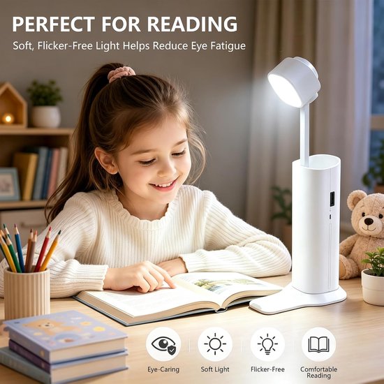 Draadloze 4-in-1 oplaadbare bureaulamp - Opvouwbare en uitschuifbare bedlamp - Combineert zaklamp, telefoonstandaard en ingebouwde powerbank - Voorzien van 3 helderheidsstanden - Geschikt voor lezen, studentenkamers, kamperen en als noodverlichting — afbeelding 2