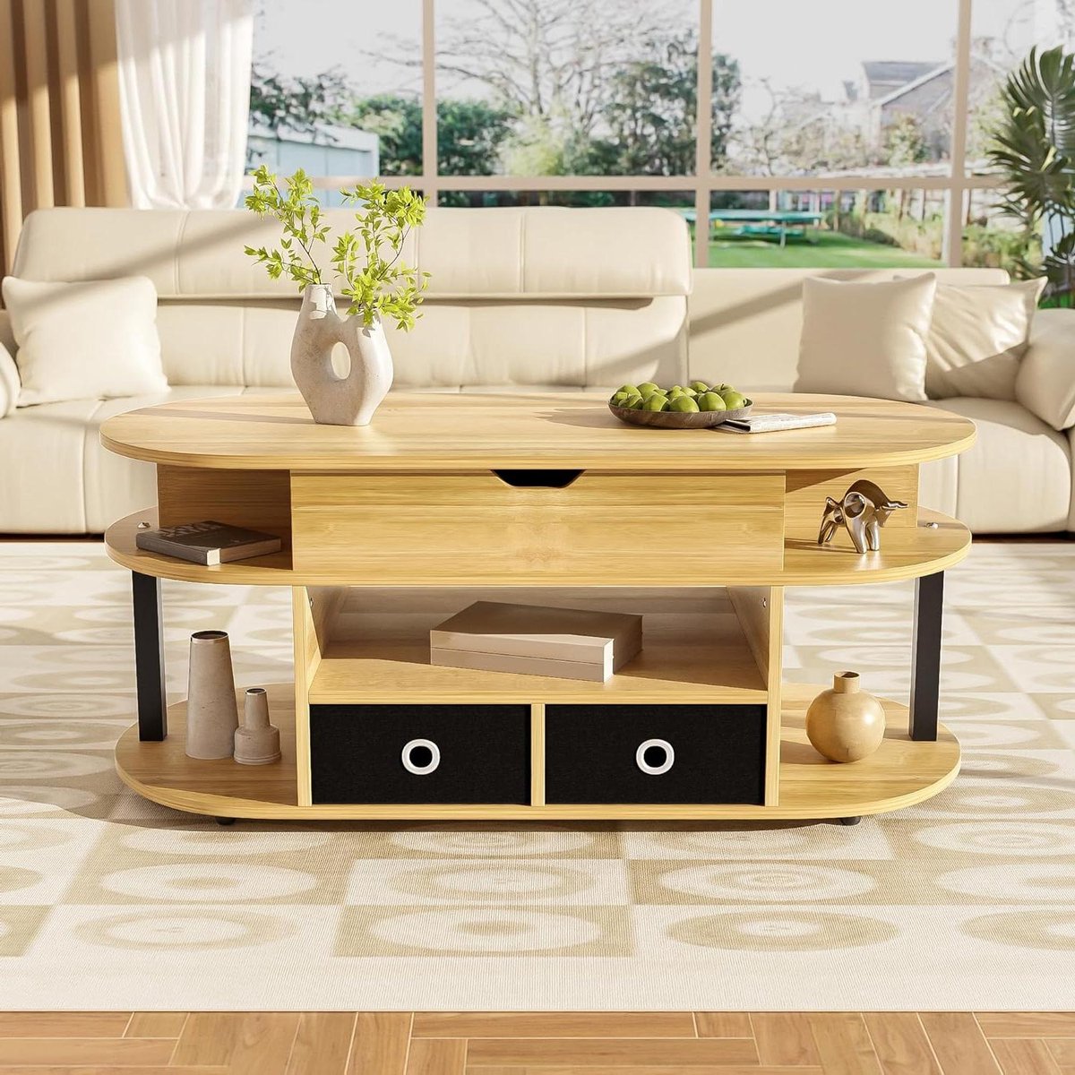 Koffietafel met Opbergruimte - Salontafel Vouwtafel - Woonkamer Organisatie - Innovatief Hefmechanisme - 106x50x60 cm - Zwart