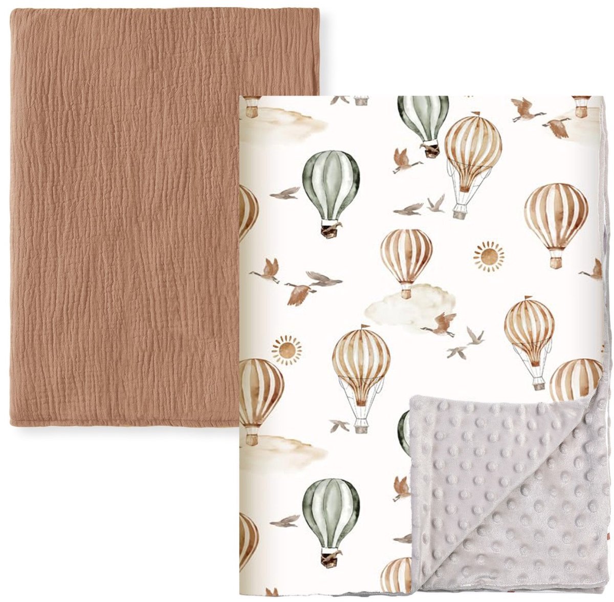 2-delige babydekenset van katoen, 75*100 cm, pasgeboren deken, 100% puur katoen en fleece, multifunctioneel dubbelzijdig babydoopcadeau, geschikt voor kinderwagens, als troostdeken of als inbakerdeken,Set 6